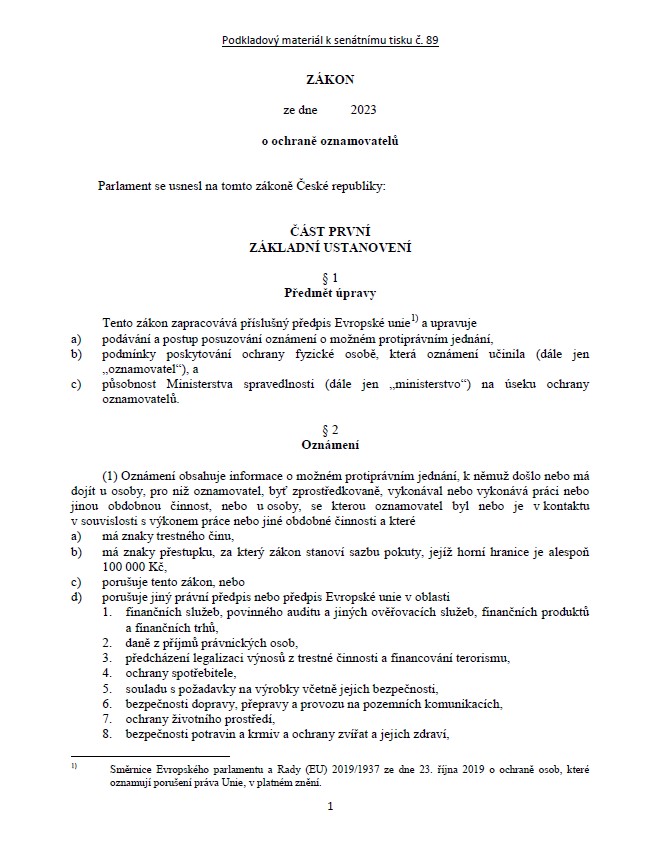 zkon o ochran oznamovatel (whistleblowing)